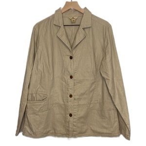 Woolrich XL Linen Blend Button Down Shacket Neutral Wood Buttons Lightweight Tan